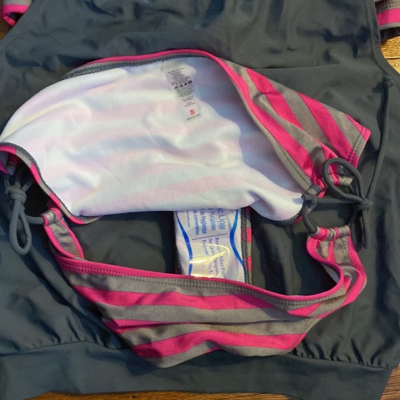NWOT Small Gray & Pink Stripes Sporty Two Piece Double Up Tankini - Picture 9 of 9